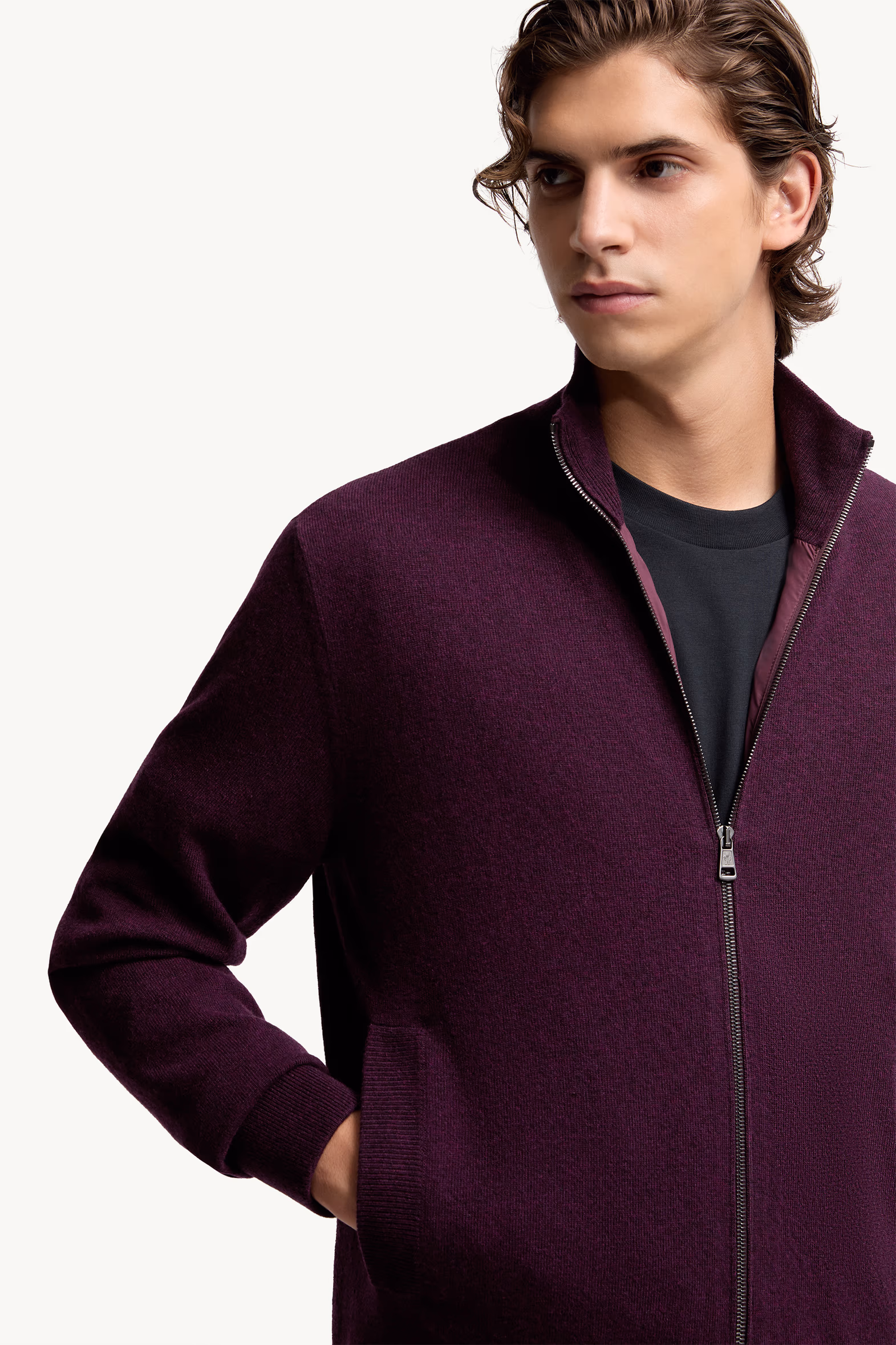 Cárdigan con cremallera de lana y cachemira Hombre Morado Moncler 6